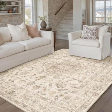 Imagem de PureCozy Tapete de área 3x5 bege lavável vintage entrada escritório pequeno antiderrapante macio pilha baixa macio cozinha banheiro retro destaque tapete entrada quarto escritório sala de estar