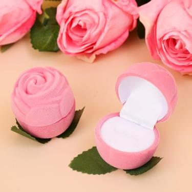 Imagem de Caixa de anel de rosa flocada caixa brinco criativo de alta qualidade joias presentes recipiente de armazenamento "rosa/s"