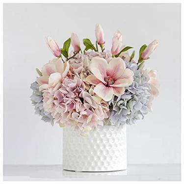 Imagem de LMJYU Flores Artificiais Interior Buquê de Hortênsia Artificial Flor de Seda Arranjo de Casamento, Mini Hortênsia Escritório Banquete Decoração Vaso Interessante