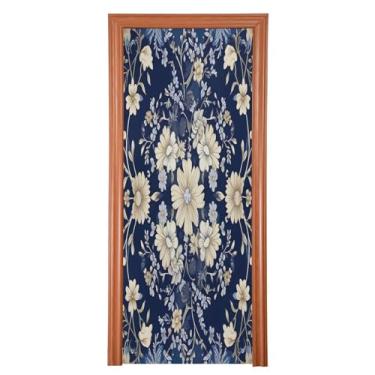 Imagem de Wassud Capa para porta, design floral ornamental, grande, 96 x 98 polegadas (2) decoração, faixa elástica para porta interna externa para varanda e porta da frente