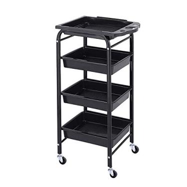 Imagem de LMJYU Carrinho de servir para salão de beleza com gaveta removível, carrinho de cabeleireiro spa de 4/5 níveis com roda, carrinho utilitário de armazenamento, preto/prata, preto, 4 níveis