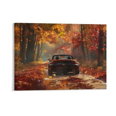 Imagem de HouLaiZhe Jdm Mx5 Folhas caídas outono esportes carro posters lona parede estética sala decoração de parede impressões galeria sala decoração de parede para quarto sala de estar escritório 18 x 24