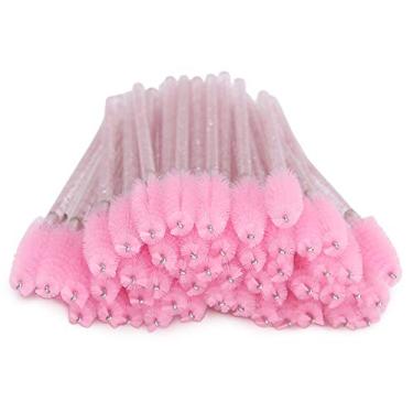 Imagem de Luqeeg Pincéis Portáteis de Nylon para Cílios e Sobrancelhas, 50 Peças, Material Não Tóxico, Fáceis de Transportar e Armazenar para Ferramentas de Maquiagem (Rosa)