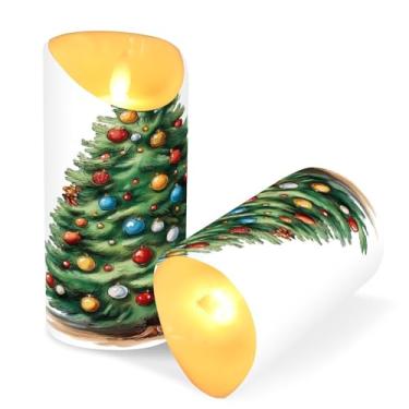 Imagem de ATTX Pacote com 2 velas sem chama para árvore de Natal em aquarela – 7,6 cm x 15 cm com controle remoto e temporizador para casa, casamento, decoração de acampamento #501