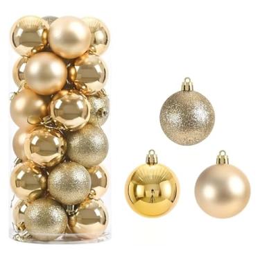 Imagem de 24 Bolas de Natal 6cm Plásticas – 3 Estilos Brilhantes, Foscas, Glitter, Ideal para Árvore Natalina
