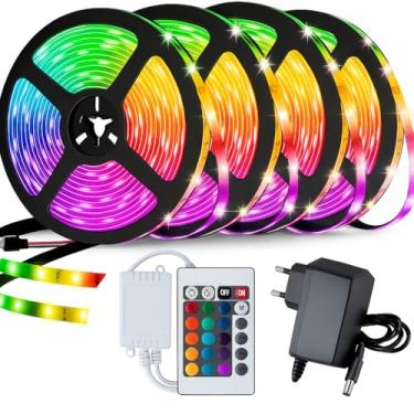 Imagem de Fita LED RGB 5050 5 Metros Bluetooth Inteligente Com Controle Remoto E Fonte 12V À Prova D’Água IP65 Colorida Auto-Colante Maleável USB Decorativa Para Quarto Gamer Kit Iluminação Ambiente TV