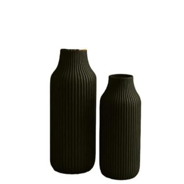 Imagem de Kit 2 Vasos Decorativo Cachepot Estilo Minimalista Moderno Flores Folhagem Plastico - Decoração para Sala, Varanda e Escritório(Preto,Kit 23cm e 18cm)