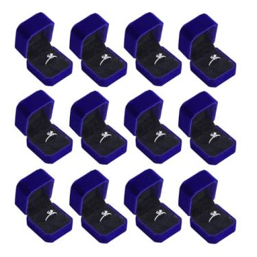 Imagem de HSLFUAI Caixa de anel de veludo, caixa de armazenamento de anel pequeno para pedido (azul - 12 peças)
