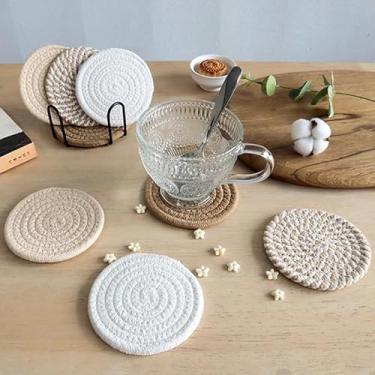 Imagem de 2 peças de porta-copos absorventes, porta-copos minimalistas de tecido de algodão com forro não tecido para decoração de casa de mesa de centro