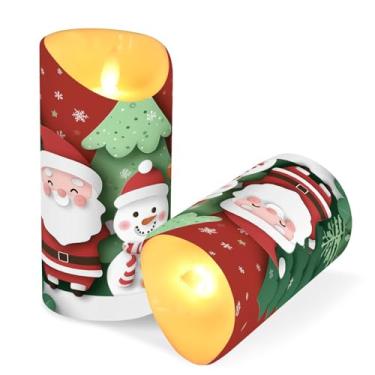 Imagem de ATTX Pacote com 2 velas de boneco de neve de rena de Papai Noel – 7,6 cm x 9,9 cm de LED com controle remoto e temporizador para casa, casamento, decoração de acampamento #58