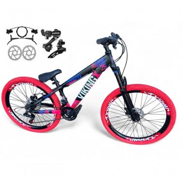Imagem de Bicicleta Aro 26 Vikingx Tuff Câmbios Shimano Freio Hidráulico 21v Freeride Aro Vmaxx Flame preto-rosa X25