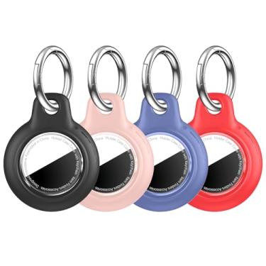 Imagem de MOLOSLEEVE Pacote com 4 unidades à prova d'água para Apple para suporte de AirTag, capa para AirTag com chaveiro, policarbonato rígido + TPU à prova de choque e resistente a arranhões para AirTags