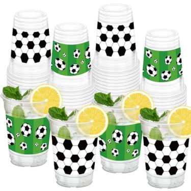 Imagem de HYMENEX 50 peças de copos de futebol, copos de plástico de 340 g para festa de aniversário, lembrancinhas, eventos temáticos esportivos, decoração de dia de jogo