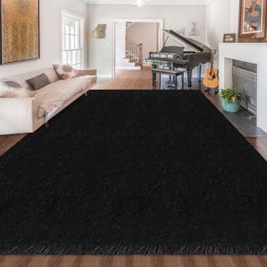 Imagem de ZJYeRug Tapetes de 2,4 x 3 m para sala de estar, tapete felpudo preto para quarto, 2,4 x 3 m, embaixo da cama, tapete antiderrapante grande fofo para sala de jogos, tapete macio de pelúcia para