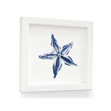 Imagem de Mtrgdn Placa de decoração de parede de estrela-do-mar costeira, pequeno oceano azul, estrela-do-mar, moldura de madeira, arte de parede para casa de banho, quarto, mesa, mesa, prateleira, presentes