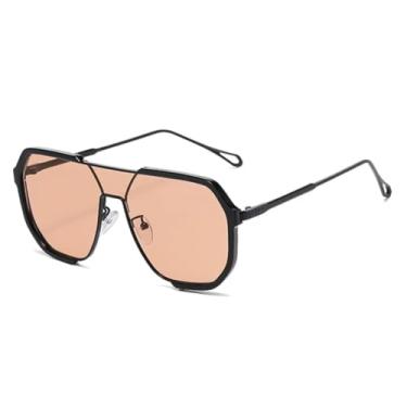 Imagem de Óculos de Sol Femininos de Uma Peça com Armação de Metal, Luxo, UV400, Estilo Punk (Preto-Marrom Claro).