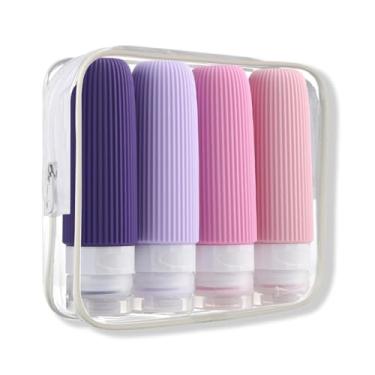 Imagem de Kit 4 Frascos Potes Silicone Viagem, Viagem Frascos,Creme Shampoo Condicionador Organizador Mala,90ml (Tons de Rose)