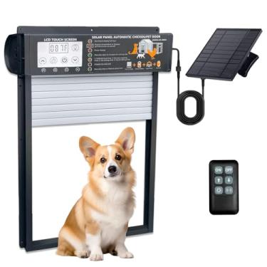 Imagem de VUEBEE Porta automática para animais de estimação alimentada por energia solar com temporizador, sensor de luz, sensor de movimento, visor LCD e controle remoto, porta à prova de intempéries para cães