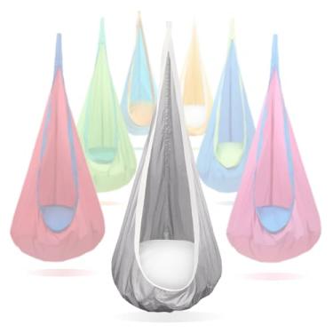 Imagem de Cadeira de rede para crianças, cadeira suspensa para uso interno e externo, macia e segura com alta capacidade de peso, fácil instalação, perfeita para quarto, jardim, sala de jogos (cinza)