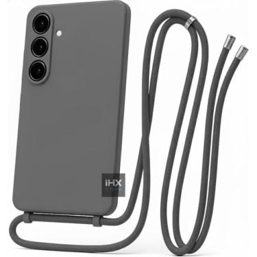 Imagem de Capa Case Capinha Para Samsung Galaxy A26 5G Silicone Com Cordão Alça De Pescoço Ajustável Veludo Premium (CINZA)