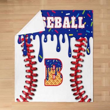 Imagem de Basebol personalizado para cama sofá cadeira sala de estar cobertor de lã personalizado inicial B para meninos meninas presente para amantes de beisebol cobertor de flanela pelúcia felpudo, bebê 76 cm