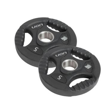 Imagem de Par Anilha Olímpica 5 Kg Lion Para Musculação Vulcanizada Em Aço Maciço Revestido Em Borracha Resistente