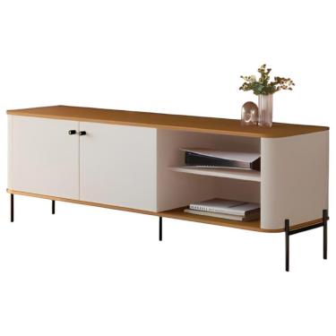 Imagem de Rack Para Sala Tv Até 58 Polegadas Moderno 2 Portas - Off White Nature Preto