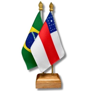 Imagem de Bandeira de Mesa Elegance Brasil e Amazonas, Decorativa, Dupla Face, Multicolorido, 19x13cm, Base Madeira, para Escritório e Eventos