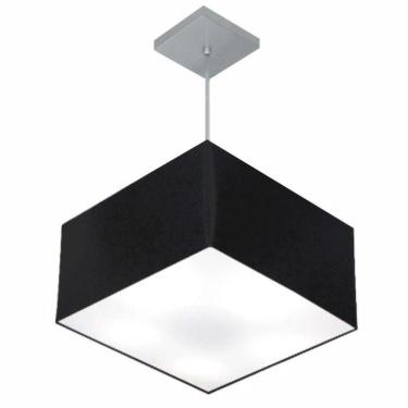 Imagem de Lustre Pendente Quadrado Vivare Md-4020 Cúpula Em Tecido 21/35x35cm - Bivolt Preto 127/220v