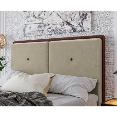 Imagem de Cabeceira Estofada Casal 140 Cm Coral Veludo Bege