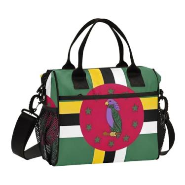 Imagem de ODAWA Lancheira oficial infantil com bandeira da Dominica, isolada para trabalho, bolsa de almoço para adultos com suporte de garrafa, lancheira para piquenique