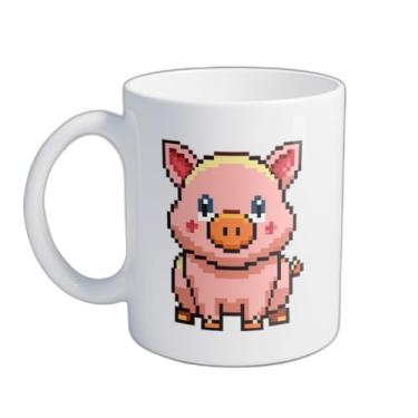 Imagem de Caneca Xícara de Café Porcelana 300ml Estilo Pixel Art Porquinho