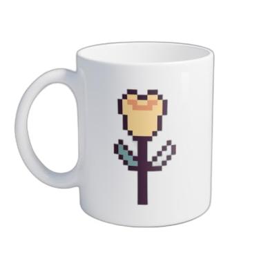 Imagem de Caneca Xícara de Café Porcelana 300ml com Desenho Flor de Tulipa Amarela Pixelada