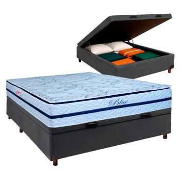Imagem de Cama Box Bau Cinza Casal + Colchão Molas Ensacadas Blue Paropas