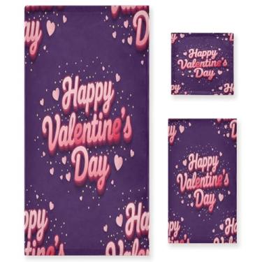 Imagem de Wassud Conjunto de 3 toalhas de banho Happy Valentine's Day, toalhas super macias e absorventes para banheiro, toalhas de banho de secagem rápida, toalha de banho para academia, spa, hotel