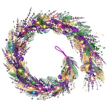 Imagem de Guirlanda de videira com glitter dourado roxo e verde de 1,8 m para porta da frente, guirlanda de festa de carnaval, guirlanda de pendurar com glitter, guirlanda de festa de carnaval, decoração de