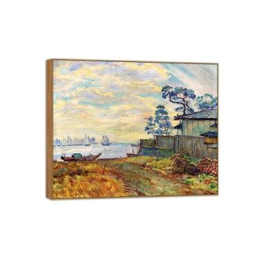 Imagem de David Burliuk famosas impressões em tela de arte de parede prontas para pendurar. Veleiros ao longo da costa. Pintura de moldura de madeira para decoração de sala de estar 50 x 60 cm 20 x 24 pol