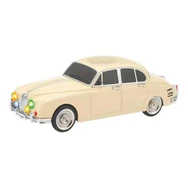 Imagem de Caixa de Som Bluetooth Retrô Formato Carro Clássico, Bege, 5W, LED, FM/USB/TF, TWS, Portátil, 25.5cm