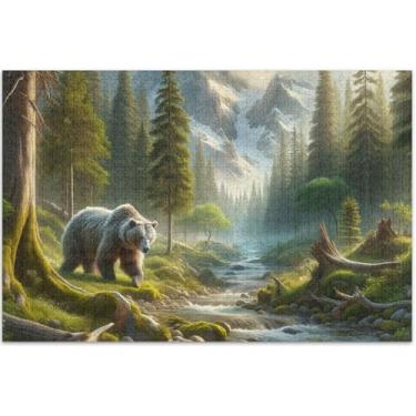 Imagem de Quebra-cabeça adulto com estampa de paisagem de urso 1000 peças presentes para amantes de quebra-cabeças, quebra-cabeça difícil, brinquedo artístico, 75 x 40 cm