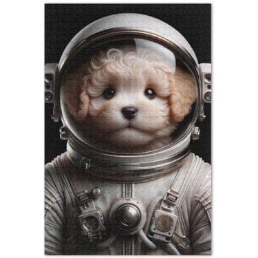Imagem de Quebra-cabeça fofo de cachorro astronauta 1000 peças presentes adultos para amantes de quebra-cabeças, quebra-cabeças divertidos para adultos, arte de flores de animais, 75 x 40 cm