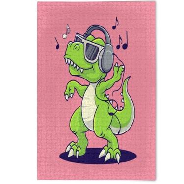 Imagem de Quebra-cabeça 1000 peças para adultos decoração de arte estética pintura desenho animado dinossauro verde criativo colorido quebra-cabeças engraçados presentes engraçados para amantes de