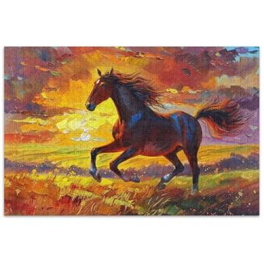 Imagem de Quebra-cabeça de pintura cavalo galopando campos 500 peças para adultos elefantes brancos presentes homens presentes únicos desenhos animados animais