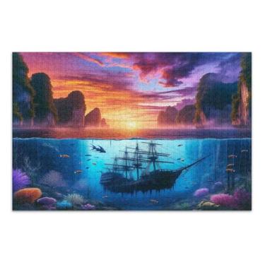 Imagem de Quebra-cabeças de navio pirata para adultos com letras nas costas 500 peças para adultos