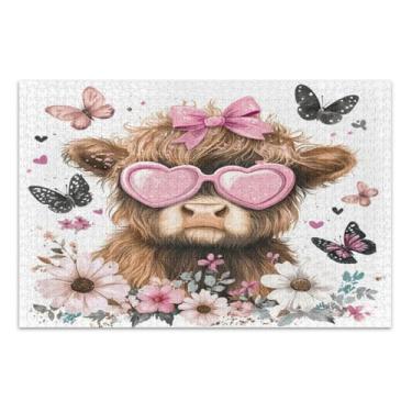 Imagem de Óculos de sol Cool Cow Pink Jigsaw Puzzles 1000 peças para adultos, quebra-cabeças para adultos, jogos de quebra-cabeça