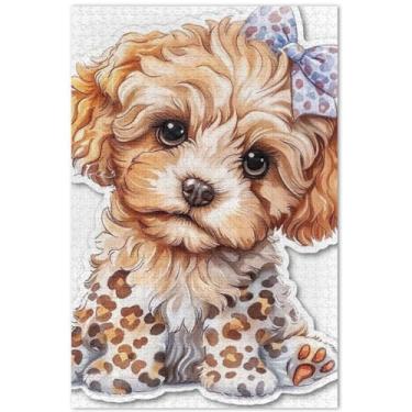 Imagem de Quebra-cabeça de cachorro fofo poodle filhote 500 peças adultos família amantes presentes divertido quebra-cabeça arte pintura, 50 x 37 centímetros