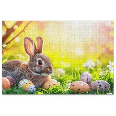 Imagem de Quebra-cabeça de ovos de páscoa grama de coelho para adultos 1000 peças pintura colorida mordaça presente quebra-cabeça elefantes brancos presentes para adultos