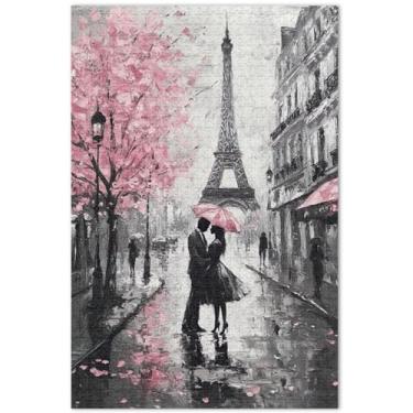 Imagem de Quebra-cabeças personalizados com pintura a óleo da Torre Eiffel em Paris, 500 peças para adultos, arte animal, quebra-cabeça de paisagem, presentes para jogo de elefante branco, 51 x 35 cm