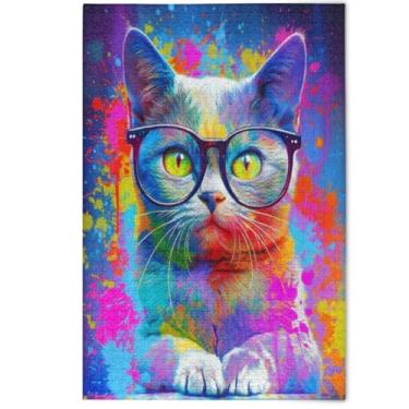 Imagem de Cute Cat Bright Paint Colorful Adults Jigsaw Puzzle 1000 Pieces, Funny Puzzle Game Gifts Family Fun Puzzles Landscape Animal Art, 1000 Pieces, 29.5" x 19.7"