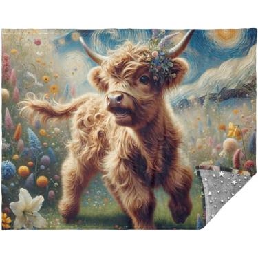 Imagem de Manta personalizada de primavera Highland gado vaca fofa macia para sofá ao ar livre mantas mais macias para sofá-cama cobertor de inverno moderno 177,8 cm x 139,7 cm