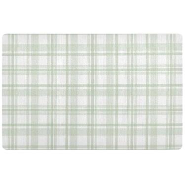 Imagem de TSENQUE Capacho personalizado com textura xadrez verde tapetes engraçados de boas-vindas para porta da frente tapetes de porta engraçados externos antiderrapante tapete de sapato à prova d'água 81 cm